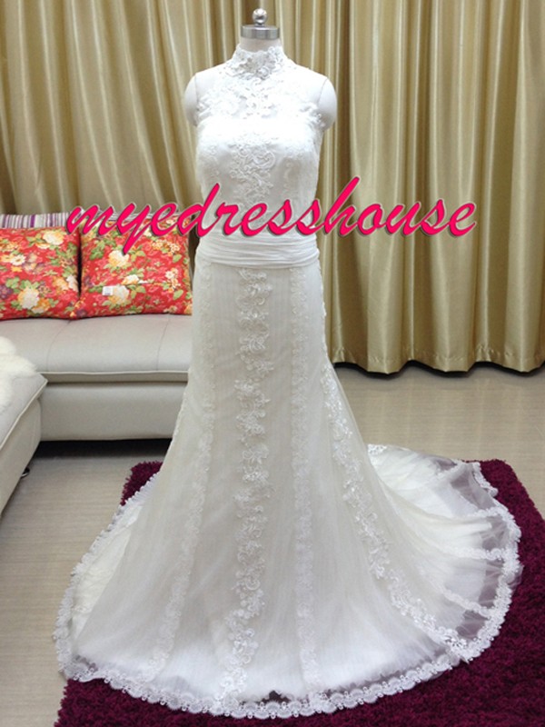 Myedresshouse Hauter Couture High Neck Fit-and-flare Wedding Dress