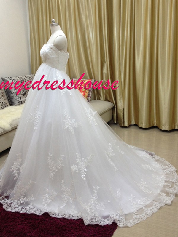 Myedresshouse Hauter Couture Elegant Lace Ballgown Maternity Wedding Dress