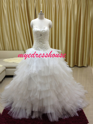 Myedresshouse Hauter Couture Full Beading Sweetheart Multi-Layered Ballgown Royal Wedding Dress