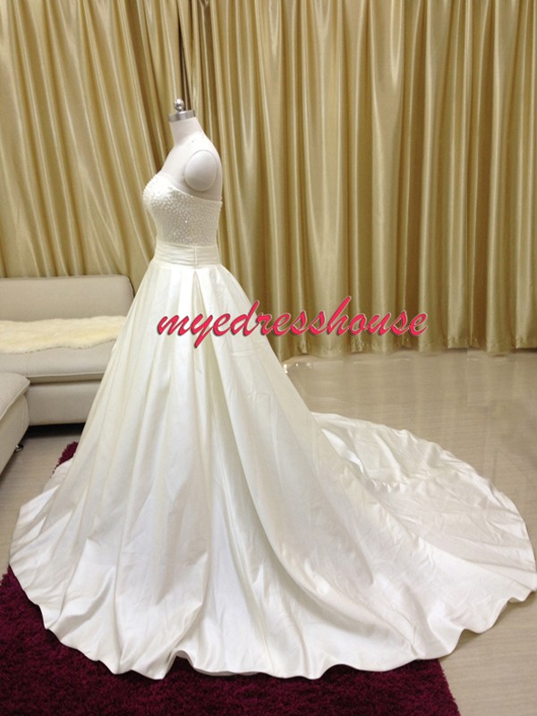 Myedresshouse Hauter Couture Pearl Satin A-line Wedding Dress