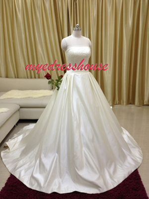 Myedresshouse Hauter Couture Pearl Satin A-line Wedding Dress