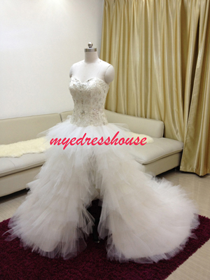 Myedresshouse Hauter Couture Crystal High Slit A-line Wedding Dress