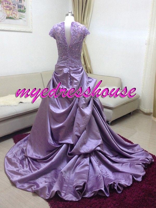 Myedresshouse Hauter Couture Purple Satin Packing-up Prom Dress