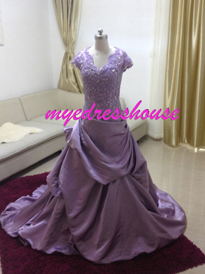 Myedresshouse Hauter Couture Purple Satin Packing-up Prom Dress