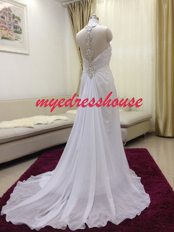 Myedresshouse Hauter Couture Crystal Halter Chiffon Wedding Dress