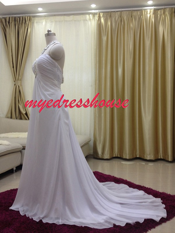 Myedresshouse Hauter Couture Crystal Halter Chiffon Wedding Dress