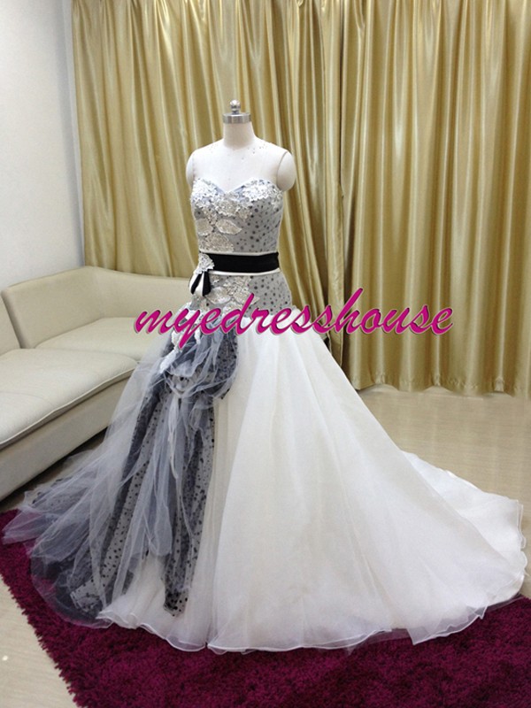 Myedresshouse Hauter Couture Black and White Dot Details Prom Dress