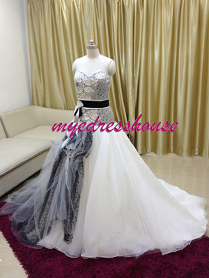 Myedresshouse Hauter Couture Black and White Dot Details Prom Dress