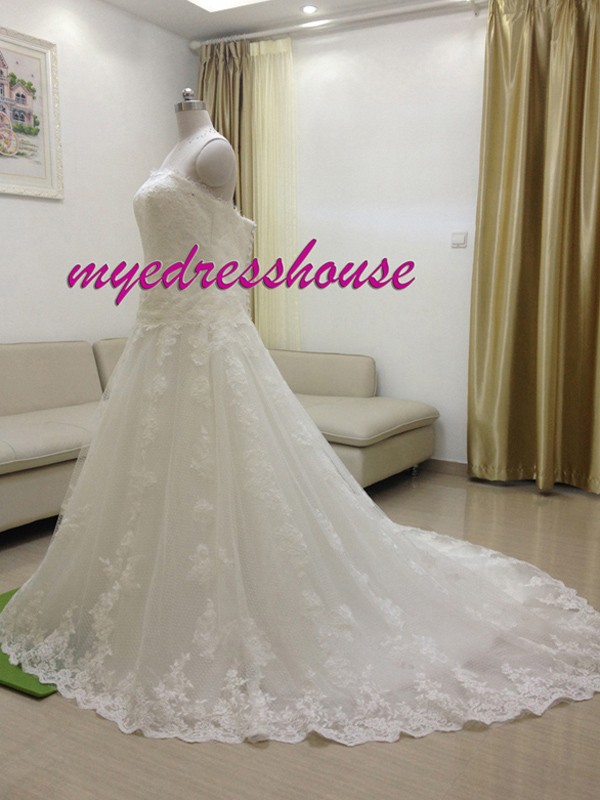 Myedresshouse Hauter Couture French Lace Princess A-line Wedding Dress