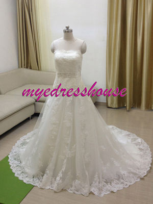 Myedresshouse Hauter Couture French Lace Princess A-line Wedding Dress