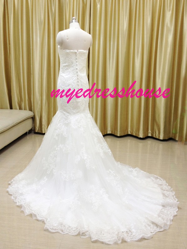 Myedresshouse Hauter Couture Strapless Lace Mermaid Wedding Dress 